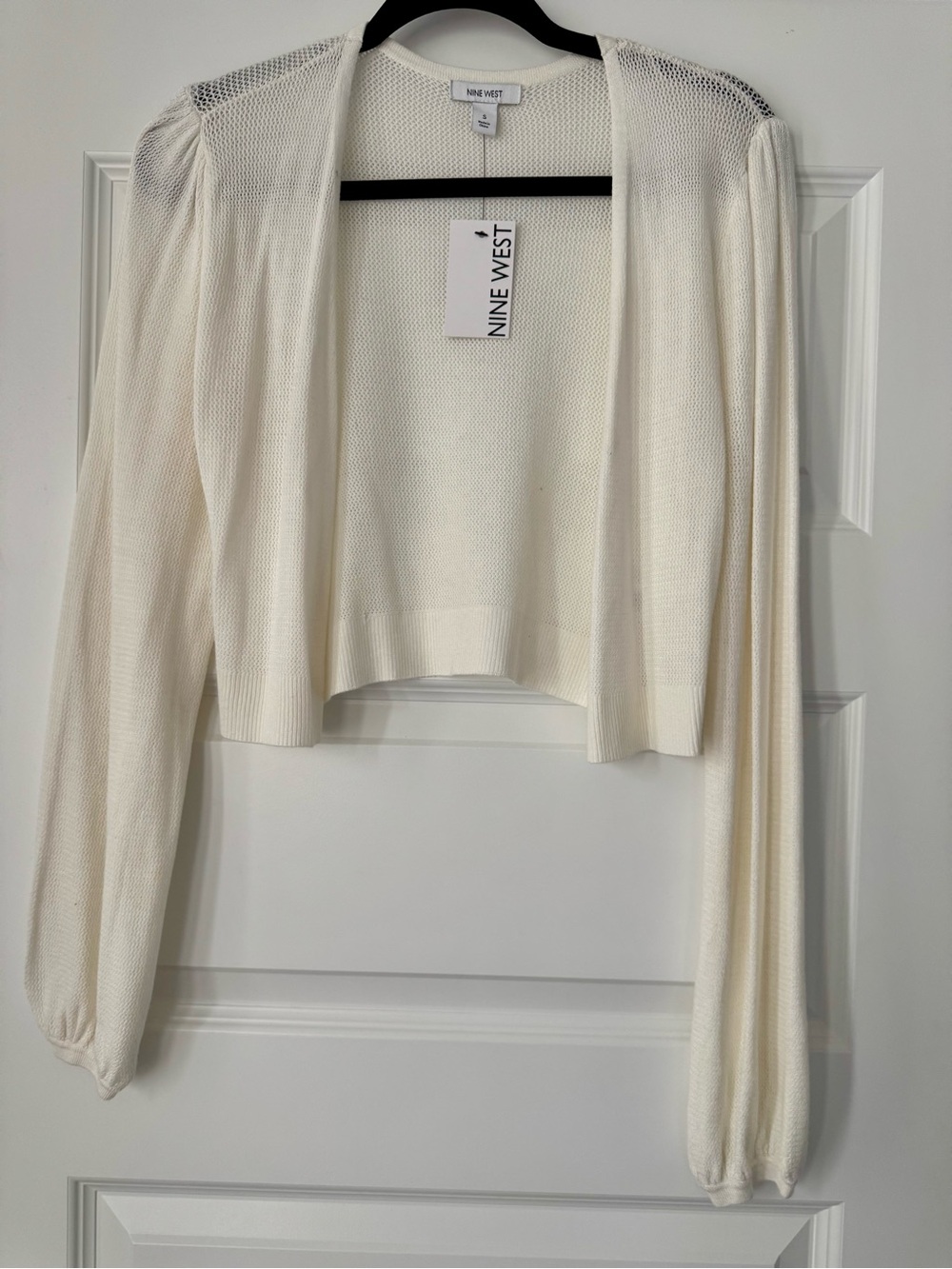 Nine West Cream Cropped Open-Front Cardigan